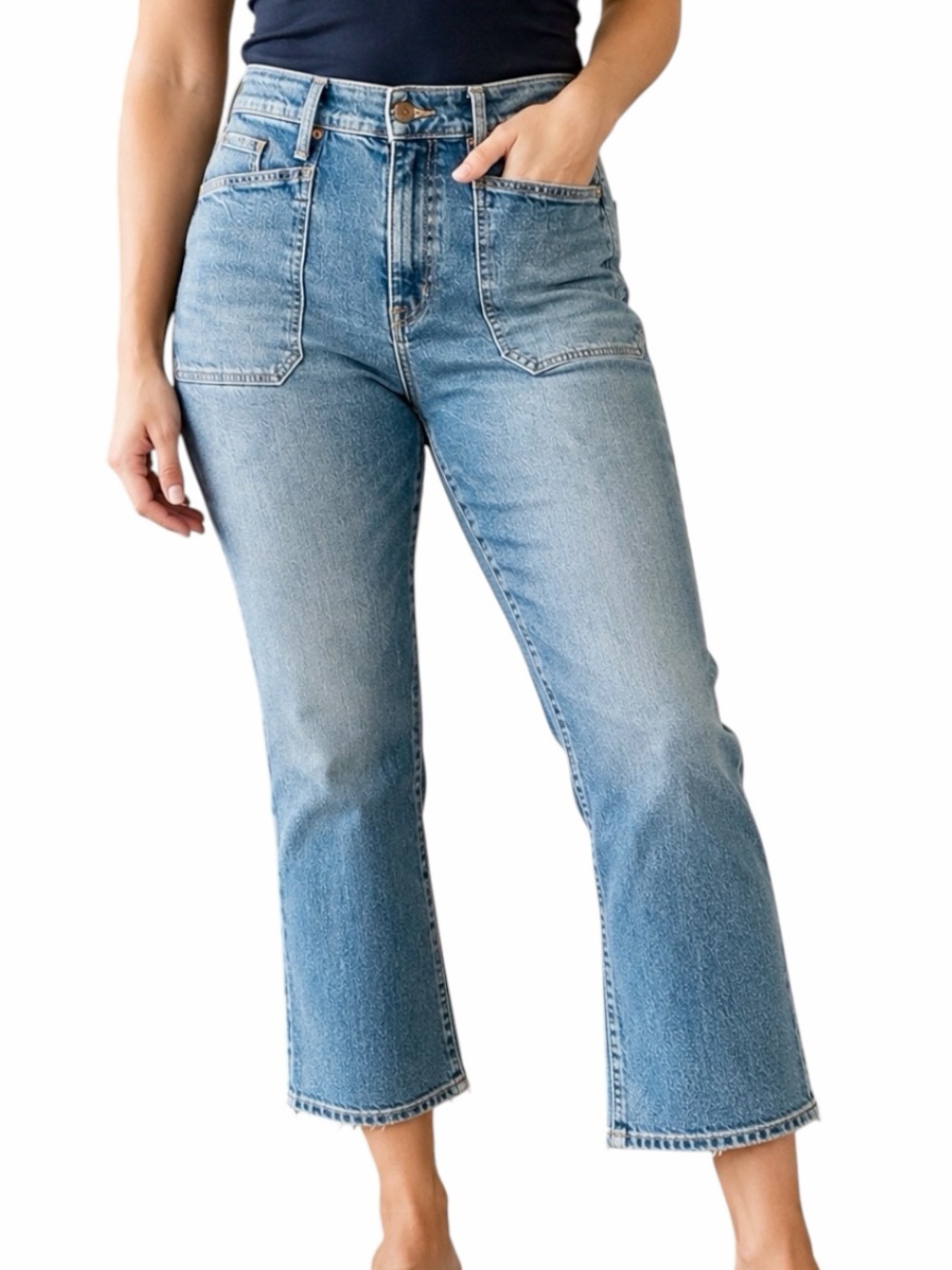 J.Crew‎ Factory High Rise Cropped Bootcut Jeans Women 34 Medium Wash